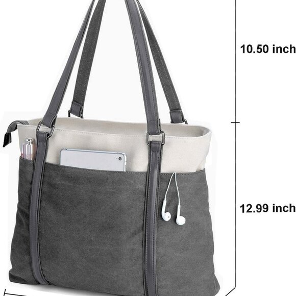 Women's Work Bag with Laptop Compartment Zipper Pockets Teacher Totes Purse - Picture 3 of 6